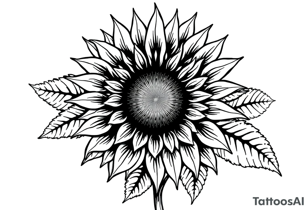 Sun rise sunflower with stem and leaves tattoo idea