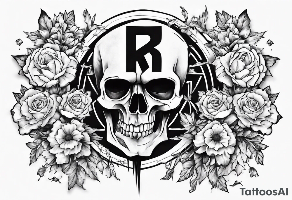 Rammstein logo with flowers around tattoo idea