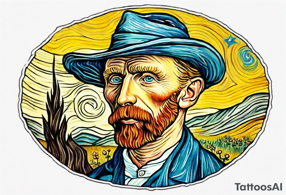 Create a colorful Vincent van Gogh's tattoo The intended placement is on the upper chest. The overall design should be small in size while maintaining a delicate and artistic aesthetic. tattoo idea