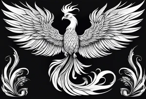 lite thin flowing phoenix with gold and white on tail for male tattoo idea