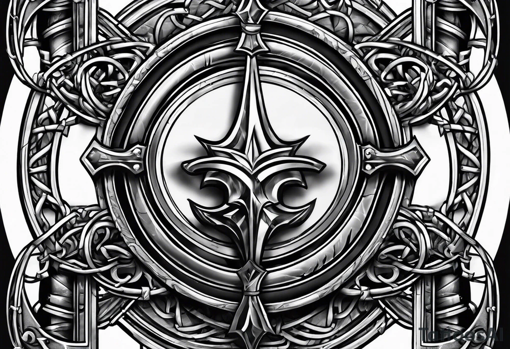Valhalla sword shield barb wire chain tattoo idea