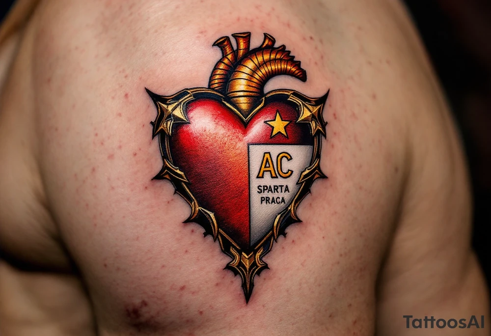 The AC Sparta Praha crest inked over the heart in rich claret and gold, with subtle shading to give a 3D effect. tattoo idea