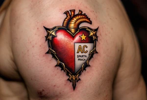 The AC Sparta Praha crest inked over the heart in rich claret and gold, with subtle shading to give a 3D effect. tattoo idea