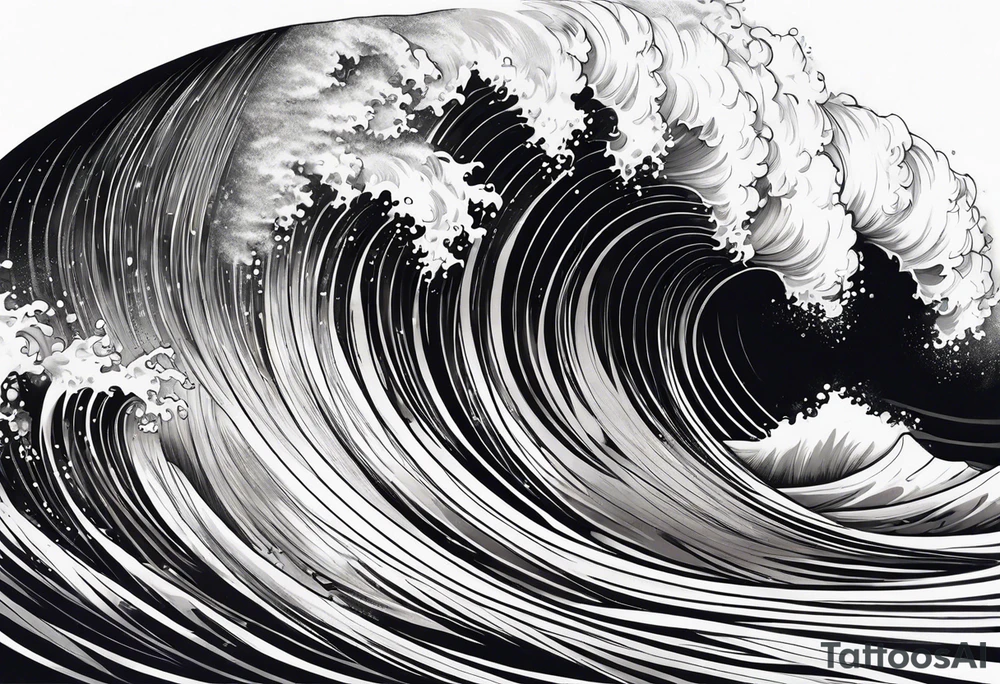 Full sleeve waves black with blue accents tattoo idea