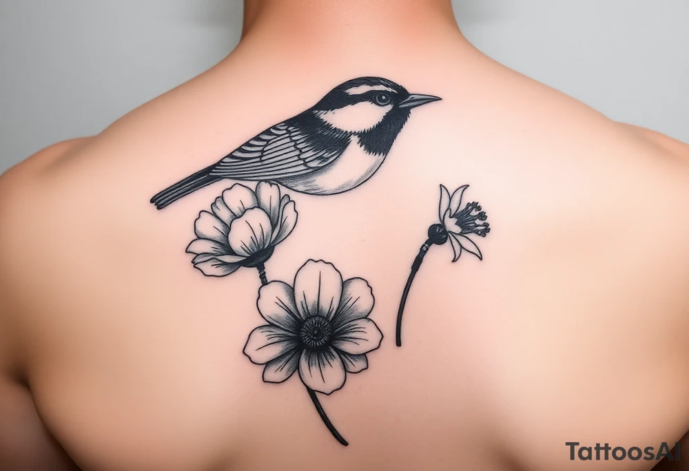 Small fantail with a poppy and a daffodil tattoo idea