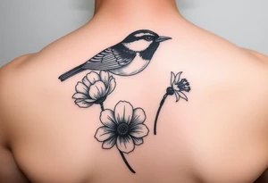 Small fantail with a poppy and a daffodil tattoo idea