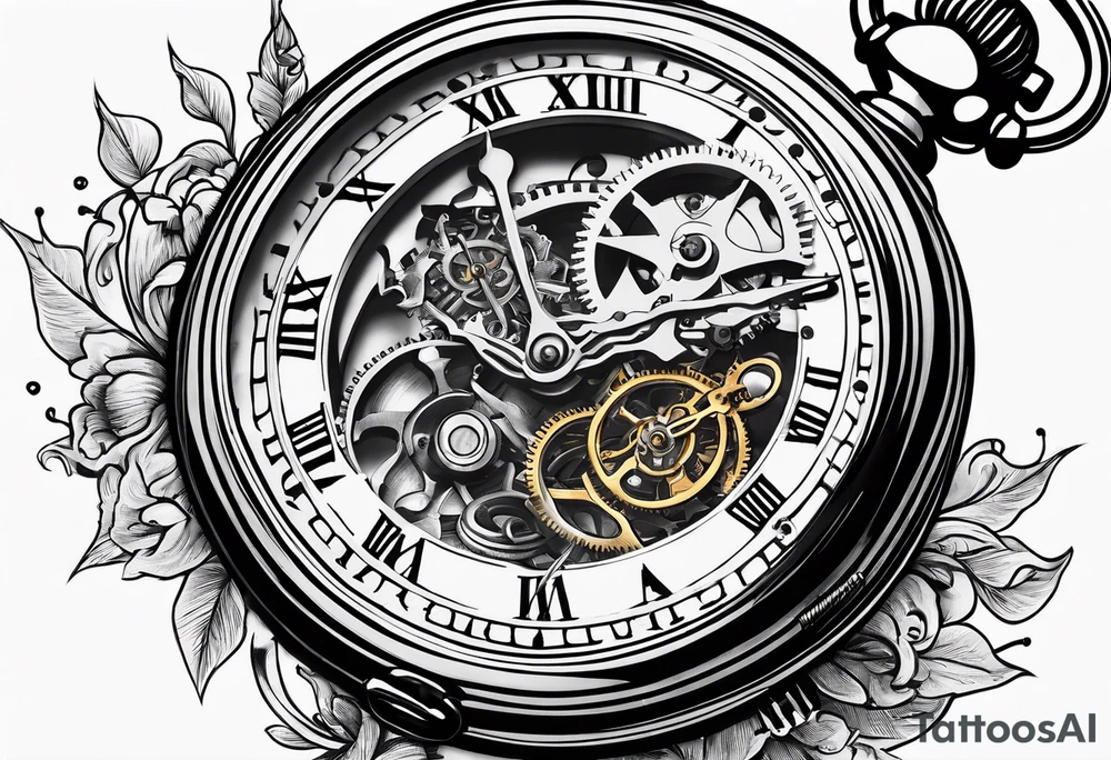 Old school pocket watch exploded showing inner mechanism tattoo idea