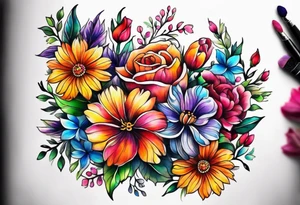 Collarbone tattoo of bright colorful flowers tattoo idea