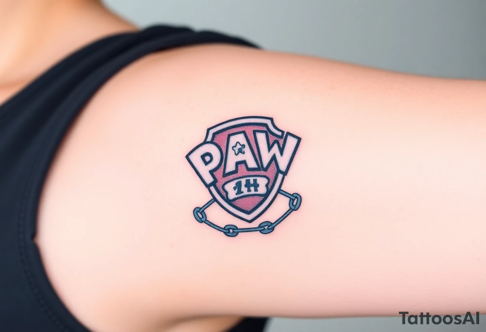 The Paw Patrol emblem with interwoven chains, symbolizing teamwork and unity tattoo idea