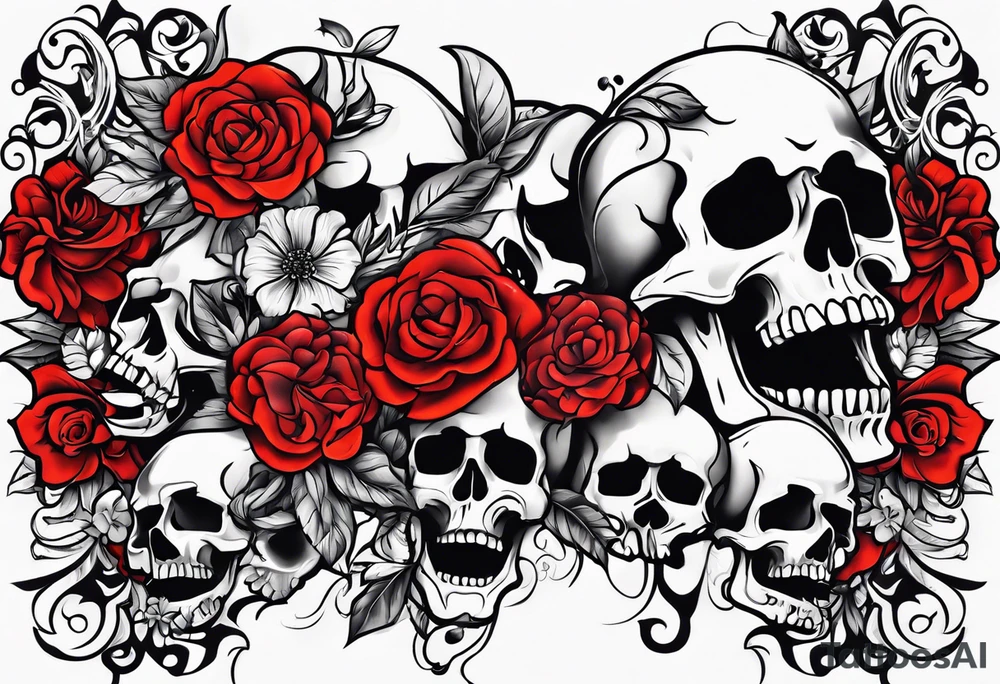 neck tattoo stencil about pain and struggle in new school or polka trash style with flowers and/or skulls tattoo idea