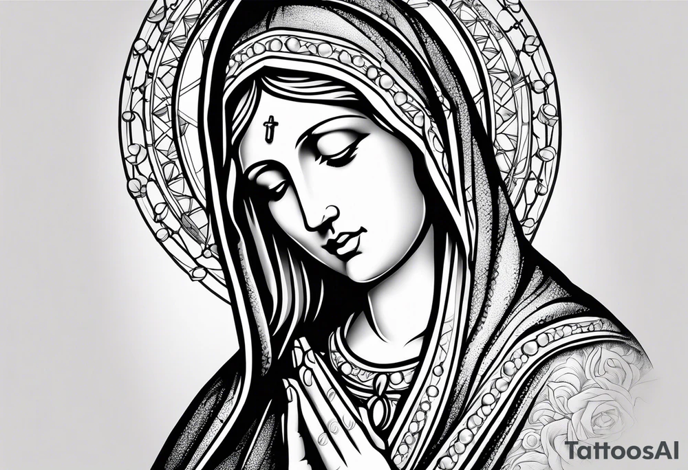 virgin mary with a rosary tattoo idea