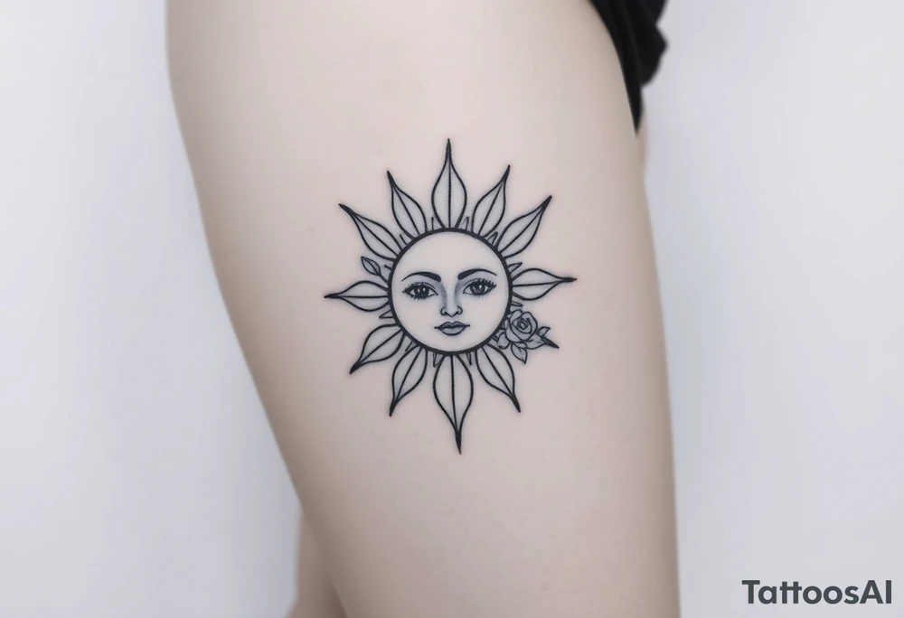 Traditional old
School sun with simple face two eyes, Sun, rose and crab old school style henna style tattoo idea