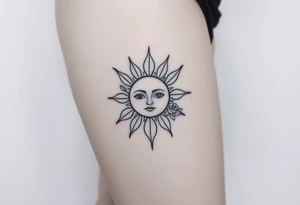 Traditional old
School sun with simple face two eyes, Sun, rose and crab old school style henna style tattoo idea