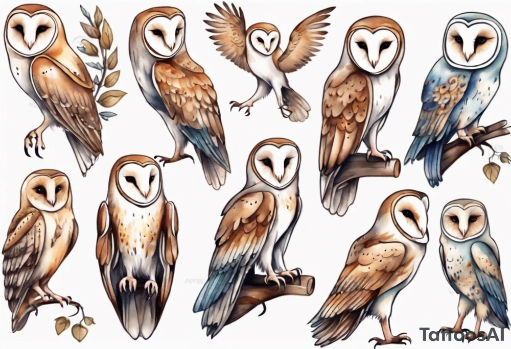 a barn owl with long legs, wearing pants and wooden shoes tattoo idea