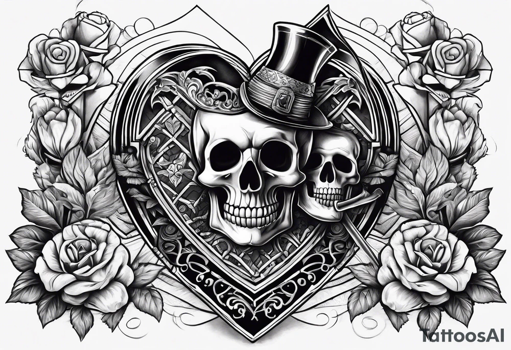 Skeleton stabbing ace of hearts tattoo idea