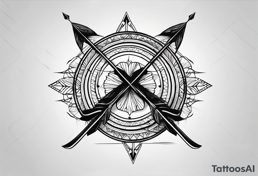 A loaded bow with 2 arrows. simplistic, minimalist and clean, even abstract. no people. very few lines. keep it simple tattoo idea