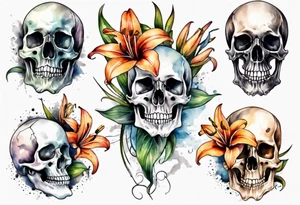 Skull and lilies tattoo idea
