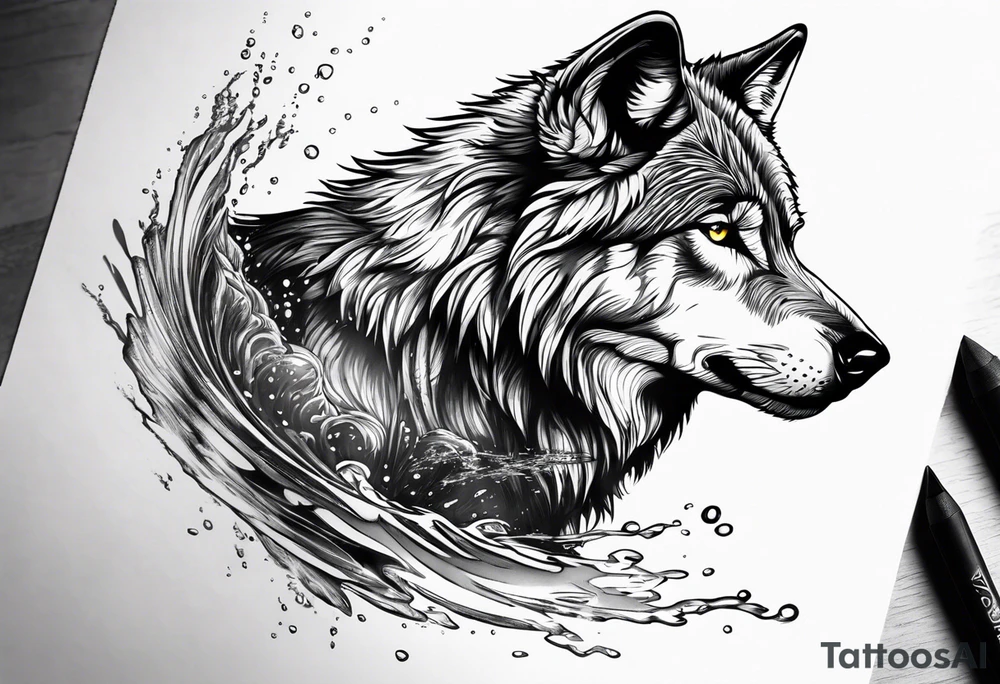 wolf looking into its own water reflection tattoo idea
