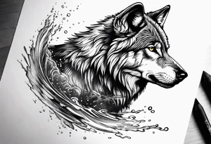 wolf looking into its own water reflection tattoo idea