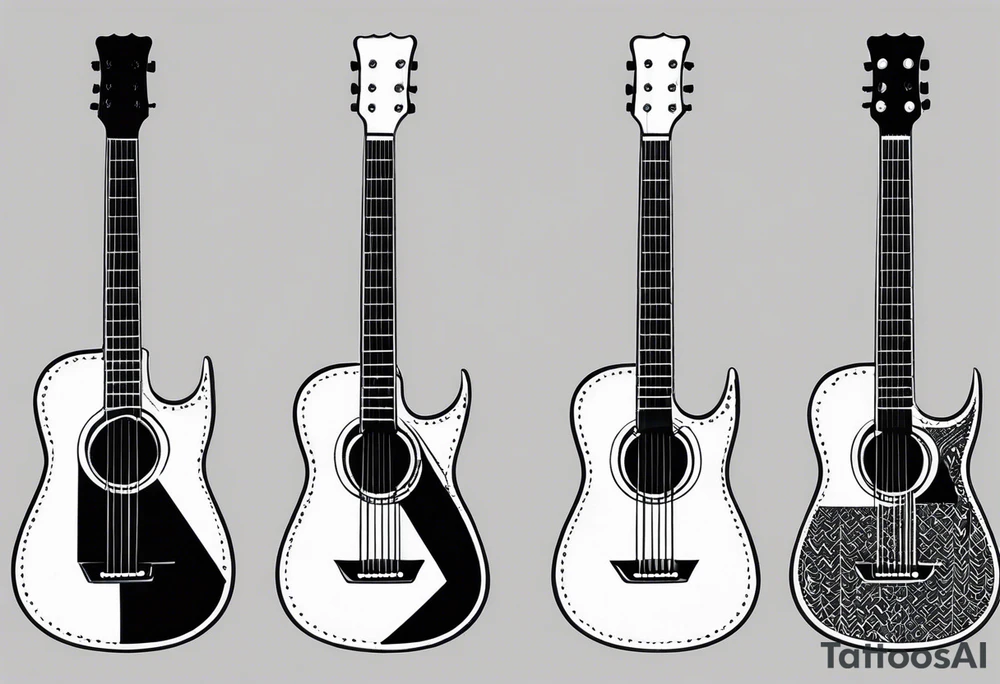 A minimalist guitar design, small in size, with clean lines and vintage detailing. The guitar represents a deep connection to music, with a classic, understated design that captures its essence without embellishments. tattoo idea