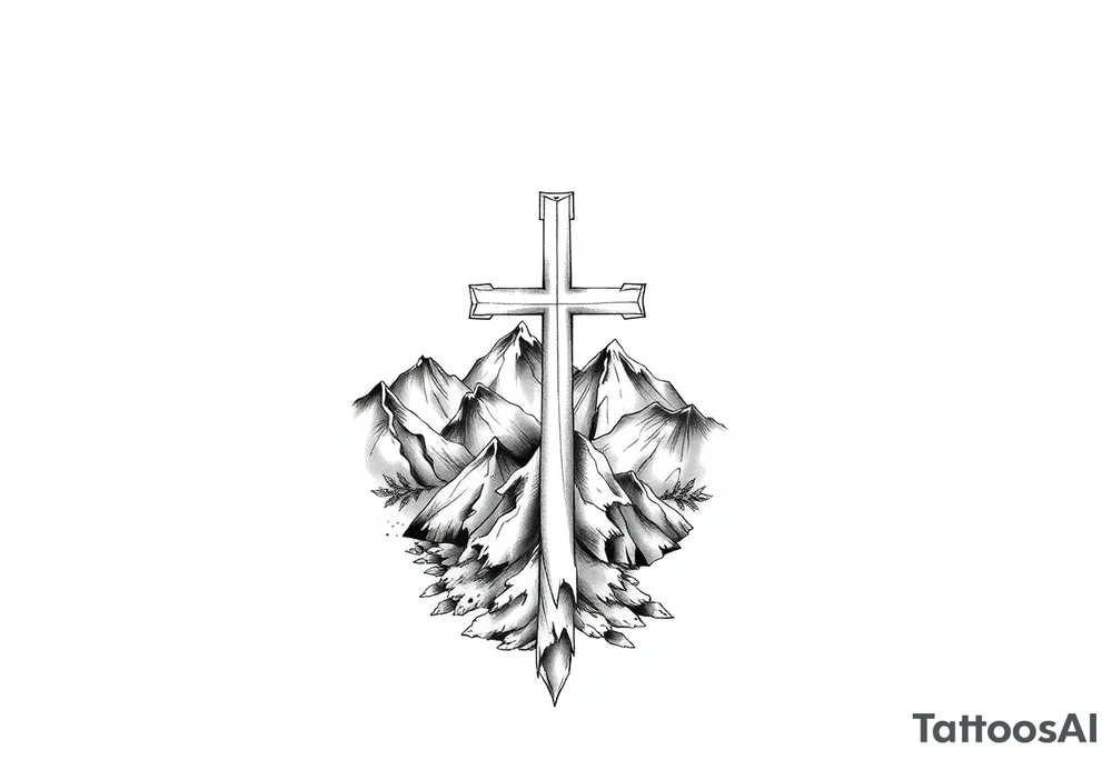 russian orthodox cross in a mountainous setting tattoo idea