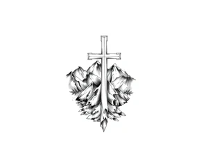 russian orthodox cross in a mountainous setting tattoo idea