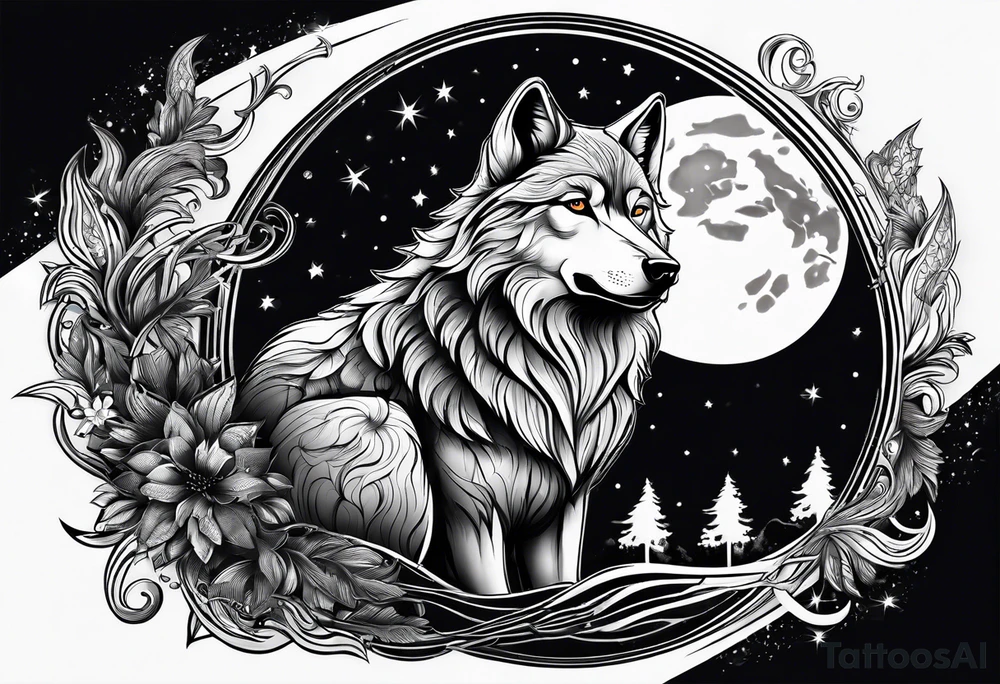 wolf in a moon tattoo idea
