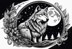 wolf in a moon tattoo idea