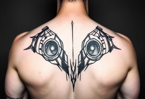 a back tattoo that looks like an exhaust vent, have it to where theres two exhausts on both back sides, try to make it look like a vertical scifi exhaust tattoo idea
