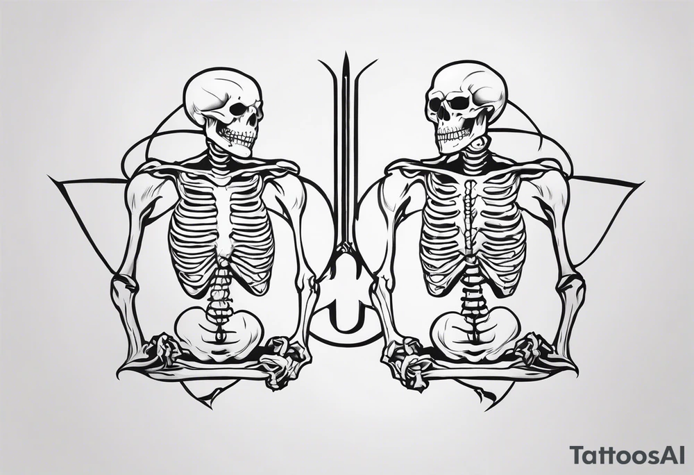 Two sankes intertwined going oposite ways and one being a white skeleton tattoo idea