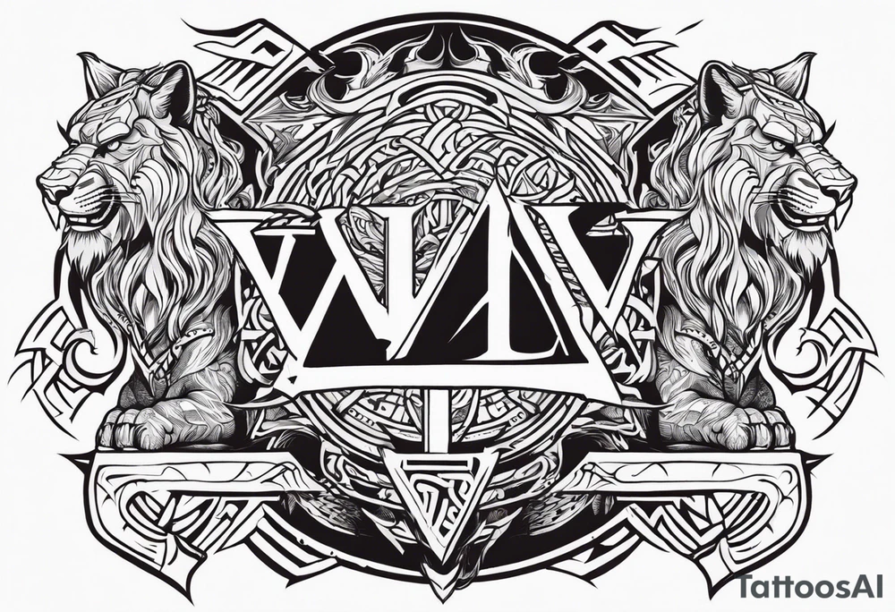 Valhalla sword shield dragon axe Valknut tribal lion tattoo idea Valhalla sword shield dragon axe Valknut tribal lion tattoo idea