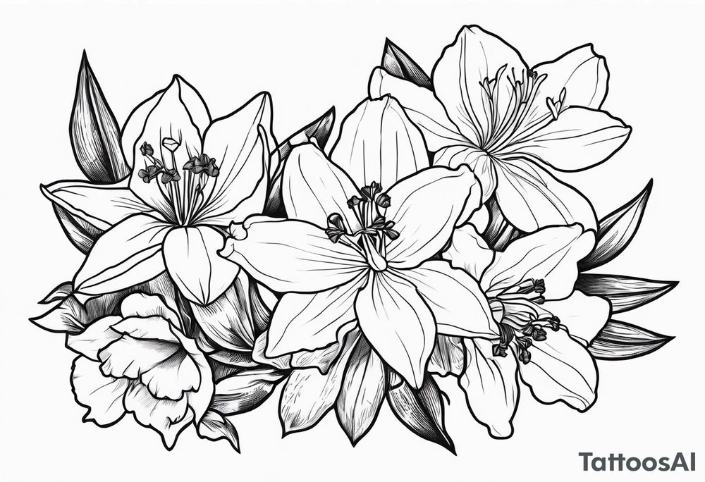 Violet and iris, Daffodil and jonquil, Lily and hawthorn, Holly and narcissus tattoo idea