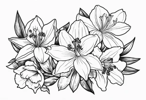 Violet and iris, Daffodil and jonquil, Lily and hawthorn, Holly and narcissus tattoo idea