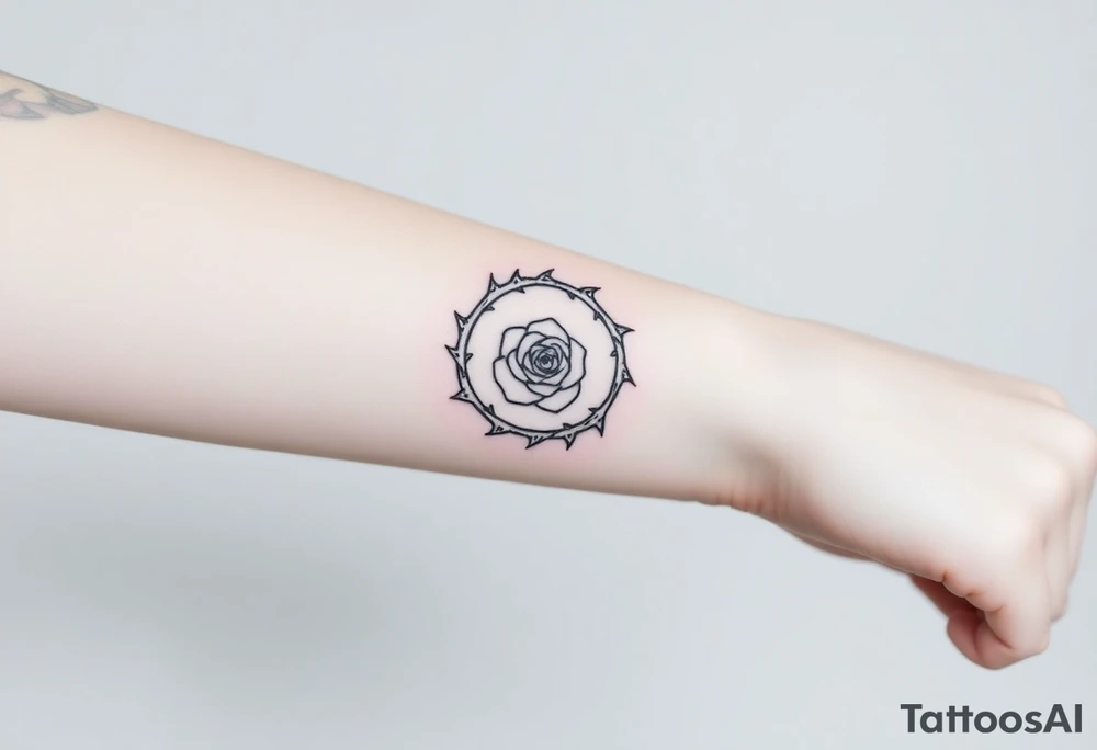 Crown of thorns with a rose in the middle tattoo idea
