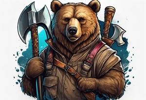 anthropomorphic bear with a two-handed ax tattoo idea