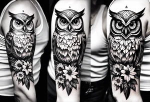 Sleeve with an owl, sunflower and butterfly tattoo idea