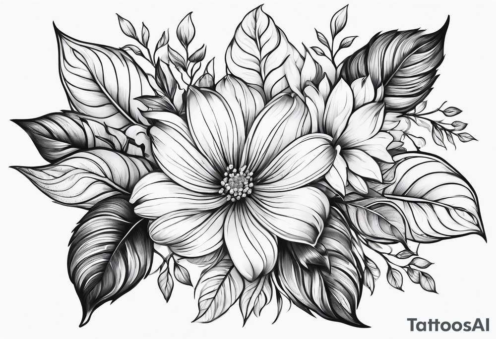 Curved floral leaves tattoo idea
