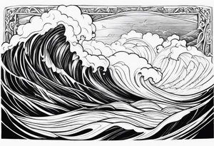 a dimaond windows with waves crashing on a mountain. 3 stars in the sky tattoo idea