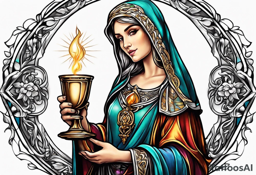 Female saint holding a chalice tattoo idea