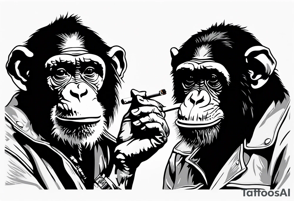 Chimpanzee smoking a cigarette tattoo idea