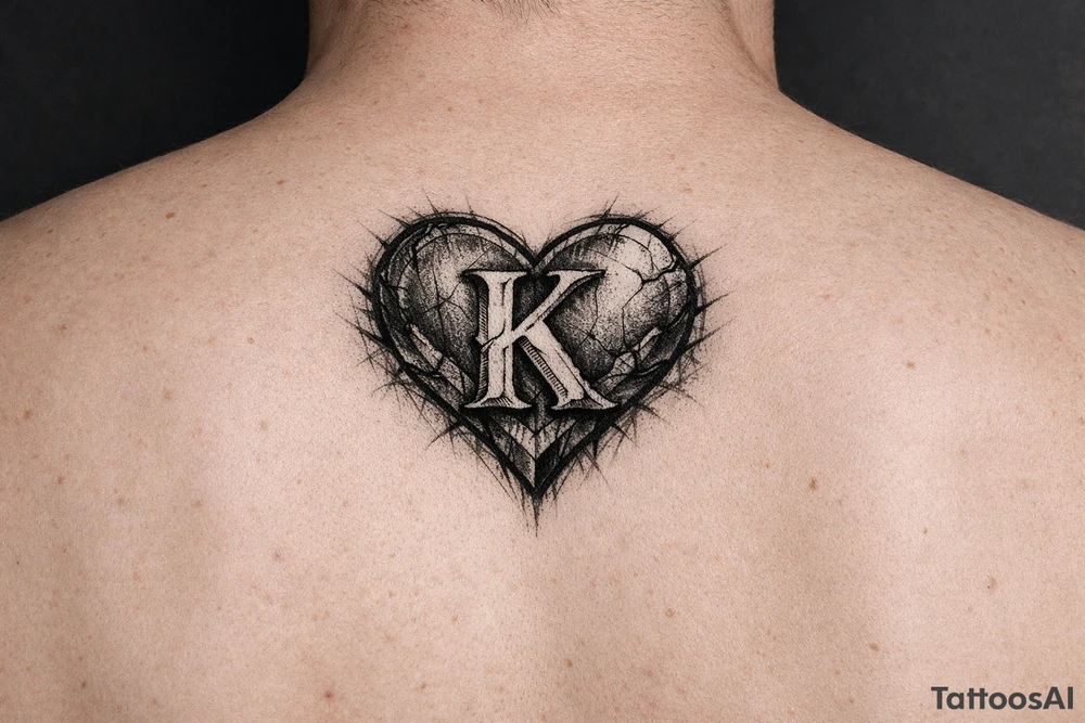 K in a heart behind ear tattoo idea