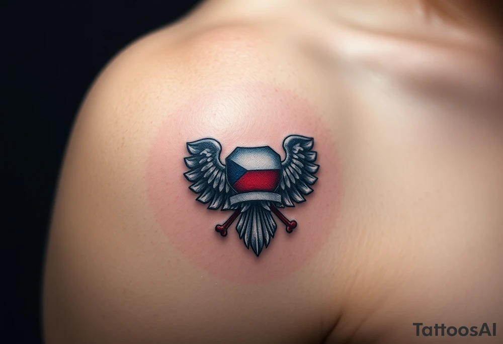 A Czech paratrooper badge with realistic shading, honoring military history with silver, red, and blue tones tattoo idea