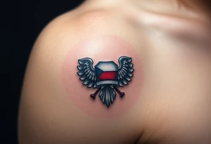 A Czech paratrooper badge with realistic shading, honoring military history with silver, red, and blue tones tattoo idea