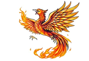 magnificent phoenix rising from golden flames with trailing embers tattoo idea