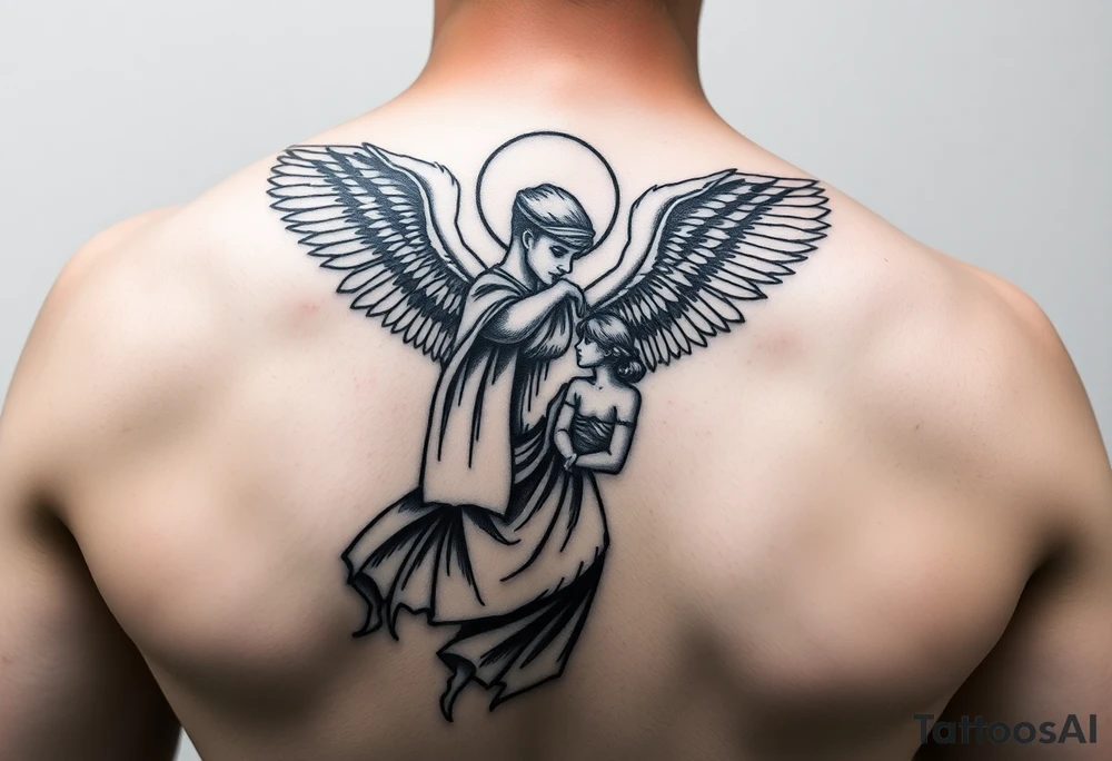 Male Angel watching over daughter in military tattoo idea