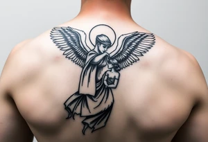 Male Angel watching over daughter in military tattoo idea