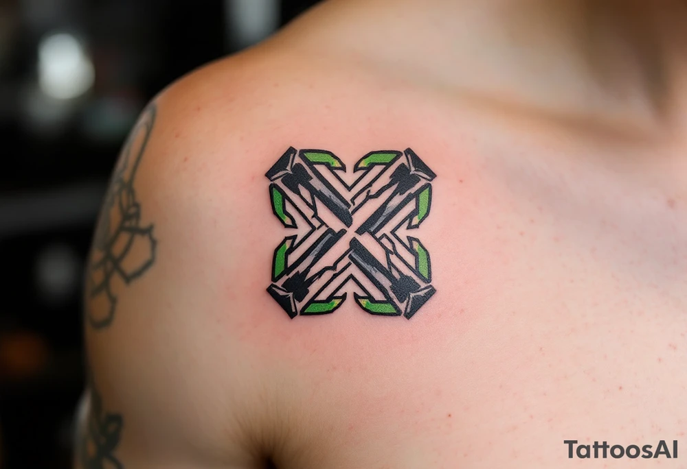 Fireteam Emblem – Four interlocking hands forming a unity symbol in shades of green and black. Represents camaraderie, teamwork, and shared mission. tattoo idea