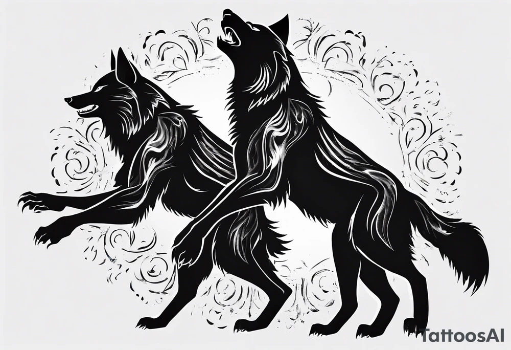 two black wolves dancing on their hind legs. they should be facing each other and obviously dancing tattoo idea