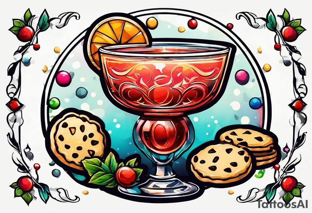 bold, colorful, simple design, cocktail, cookie, in a circle design tattoo idea