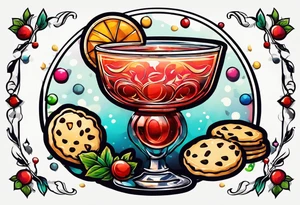 bold, colorful, simple design, cocktail, cookie, in a circle design tattoo idea